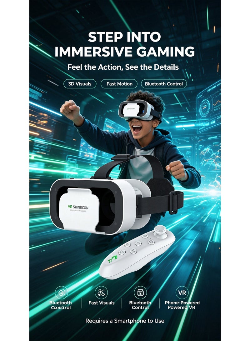 VR SHINECON Vr Glasses, Virtual Reality Headphones Compatible With Iphone And Android, Adjustable 3d Vr Phone Headphones, Suitable For 4.7 To 6.5 Inches, With Controller, Suitable For Mobile Games And Movies - Image 2