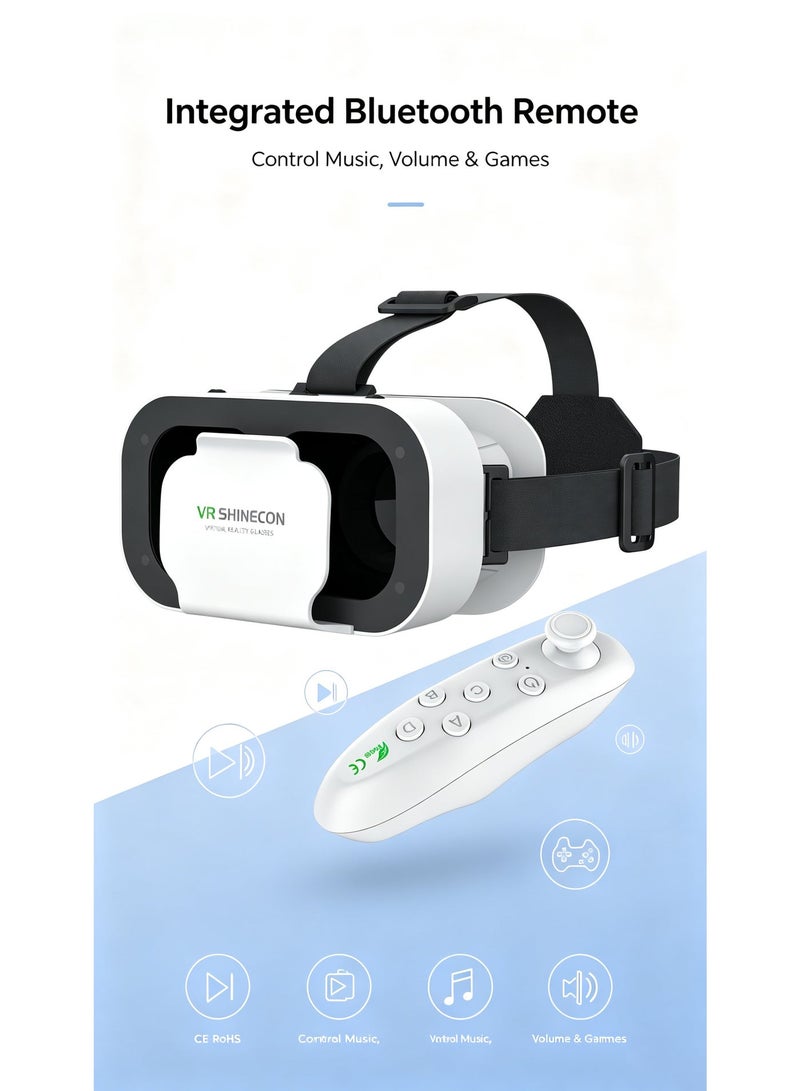 VR SHINECON Vr Glasses, Virtual Reality Headphones Compatible With Iphone And Android, Adjustable 3d Vr Phone Headphones, Suitable For 4.7 To 6.5 Inches, With Controller, Suitable For Mobile Games And Movies - Image 1