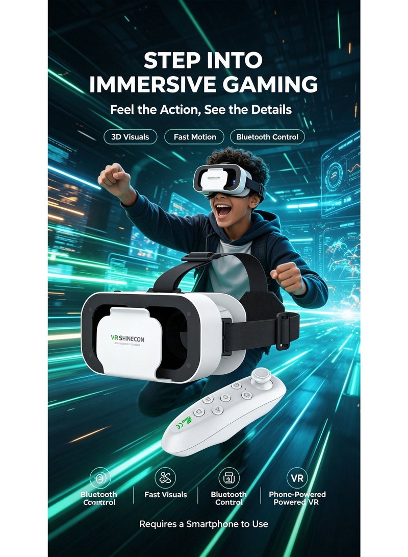 VR SHINECON Vr Glasses, Virtual Reality Headphones Compatible With Iphone And Android, Adjustable 3d Vr Phone Headphones, Suitable For 4.7 To 6.5 Inches, With Controller, Suitable For Mobile Games And Movies - Image 2