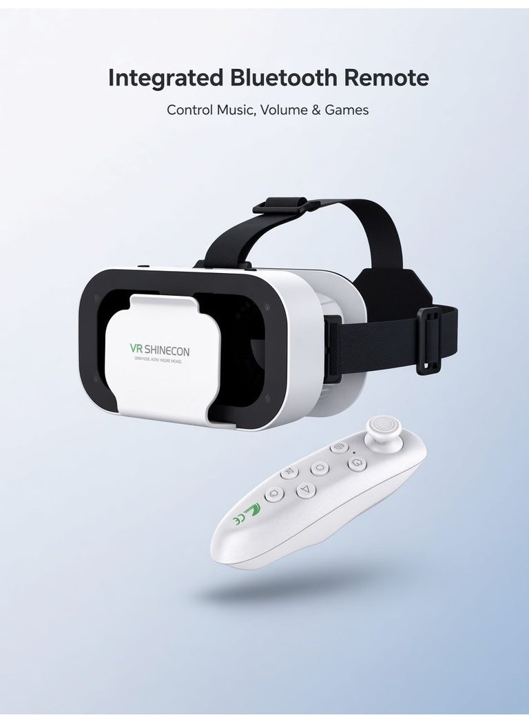 VR SHINECON VR Glasses, Adjustable 3D Virtual Reality Headset for iPhone and Android with Controller, Fits 4.7 to 6.5 Inch Phones - White - Image 1