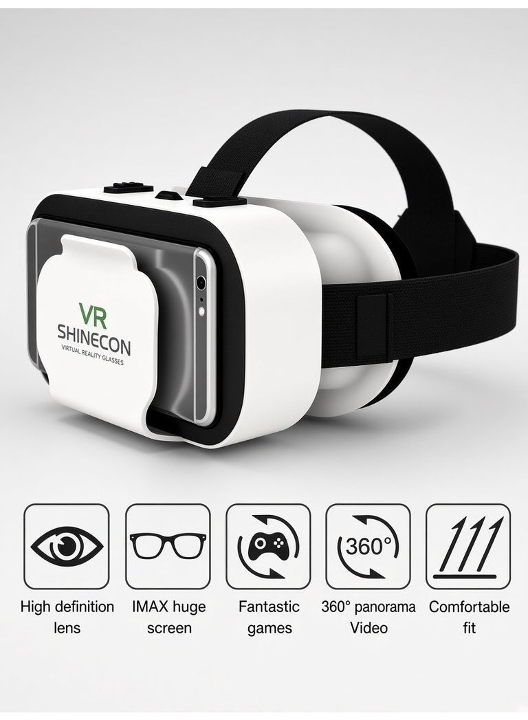 VR SHINECON VR Glasses, Adjustable 3D Virtual Reality Headset for iPhone and Android with Controller, Fits 4.7 to 6.5 Inch Phones - White - Image 2