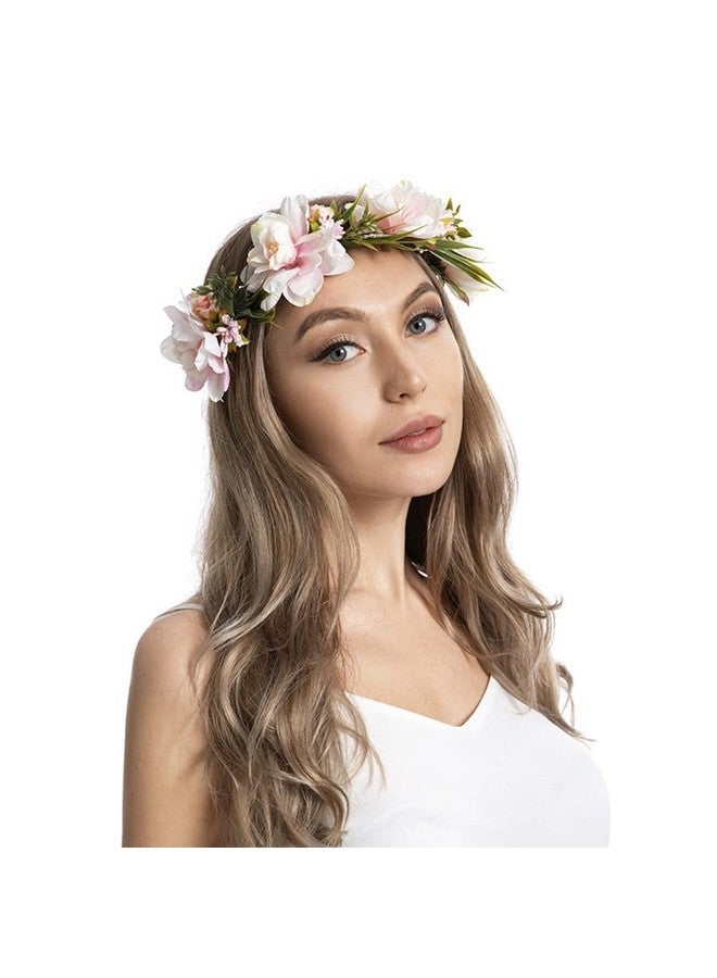 Wiwpar Flower Hair Wreath Headband Garland Flowers Floral Crown Elastic Adjustable Head Piece Wedding Party Accessories For Women Girls (Pink) - Image 1