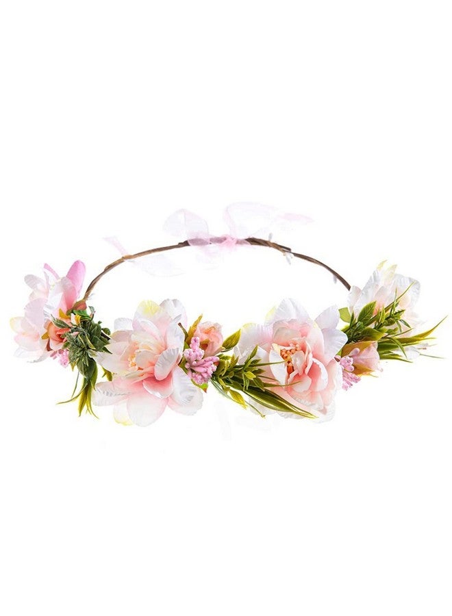 Wiwpar Flower Hair Wreath Headband Garland Flowers Floral Crown Elastic Adjustable Head Piece Wedding Party Accessories For Women Girls (Pink) - Image 3