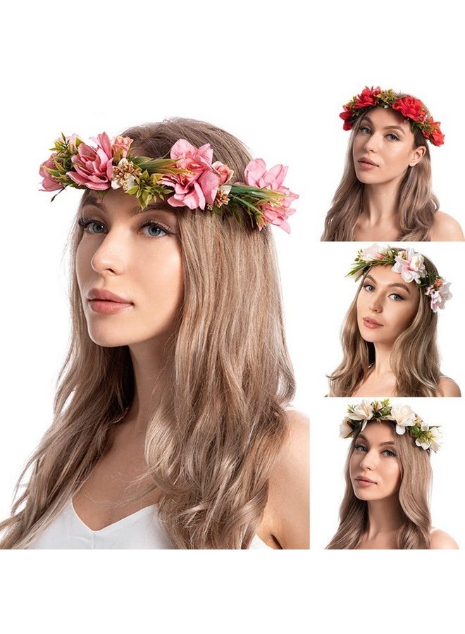 Wiwpar Flower Hair Wreath Headband Garland Flowers Floral Crown Elastic Adjustable Head Piece Wedding Party Accessories For Women Girls (Pink) - Image 2