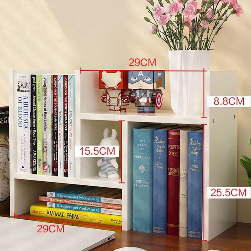 NeoStyle Desk Shelf Organizer,Desktop Bookshelf,Adjustable Wood Office Storage Rack, Bookcase Display Rack,Expandable Desk storage for Home,Office (White) - Image 3