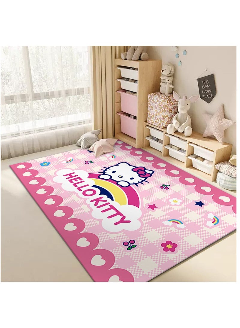 Cartoon Sanrio series Hello Kitty children's room crawling mat non-slip bedside blanket living room full carpet rectangular soft touch non-slip carpet (thick crystal velvet size: 80cmX160cm) - Image 1