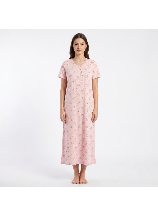 JOANNA Women's Short Sleeve Long Nightgown Printed Soft Sleepwear Maxi Dress - Image 1