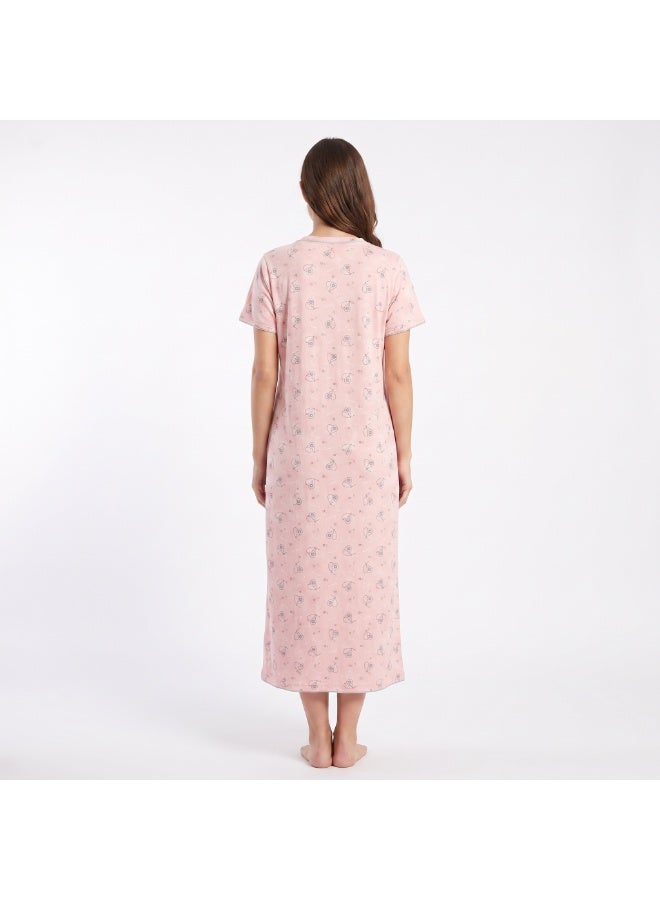 JOANNA Women's Short Sleeve Long Nightgown Printed Soft Sleepwear Maxi Dress - Image 2