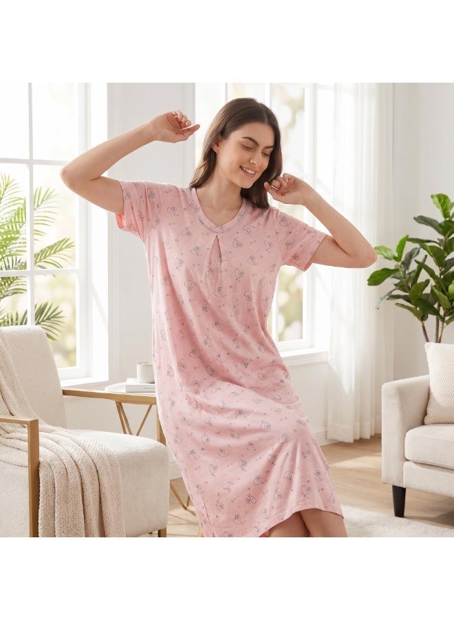 JOANNA Women's Short Sleeve Long Nightgown Printed Soft Sleepwear Maxi Dress - Image 5