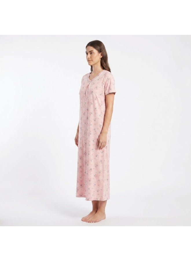 JOANNA Women's Short Sleeve Long Nightgown Printed Soft Sleepwear Maxi Dress - Image 3