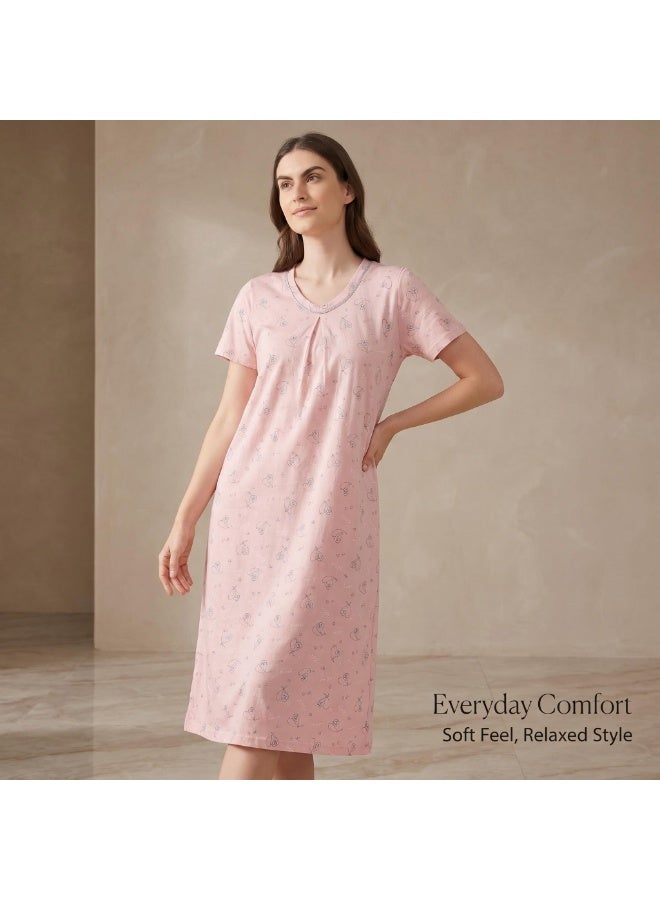 JOANNA Women's Short Sleeve Long Nightgown Printed Soft Sleepwear Maxi Dress - Image 4