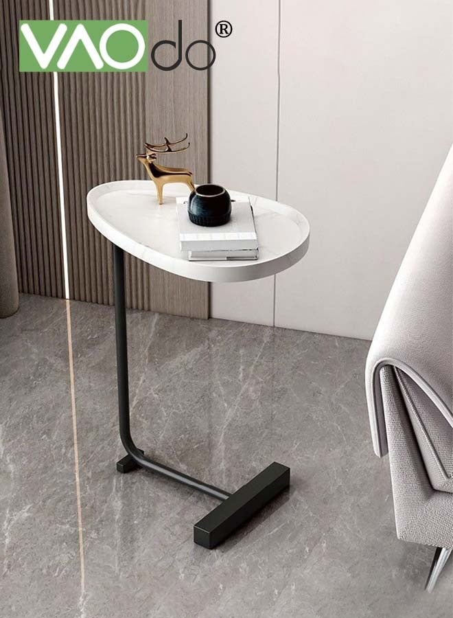 فاو دو طاولة جانبية مع بكرة للمساحات الصغيرة طاولة جانبية ضيقة على شكل حرف C للأريكة والسرير باللون البني والأسود مثالية لغرفة المعيشة الداخلية وغرفة النوم والحمام وإطار معدني بجانب طاولة القهوة - Image 2