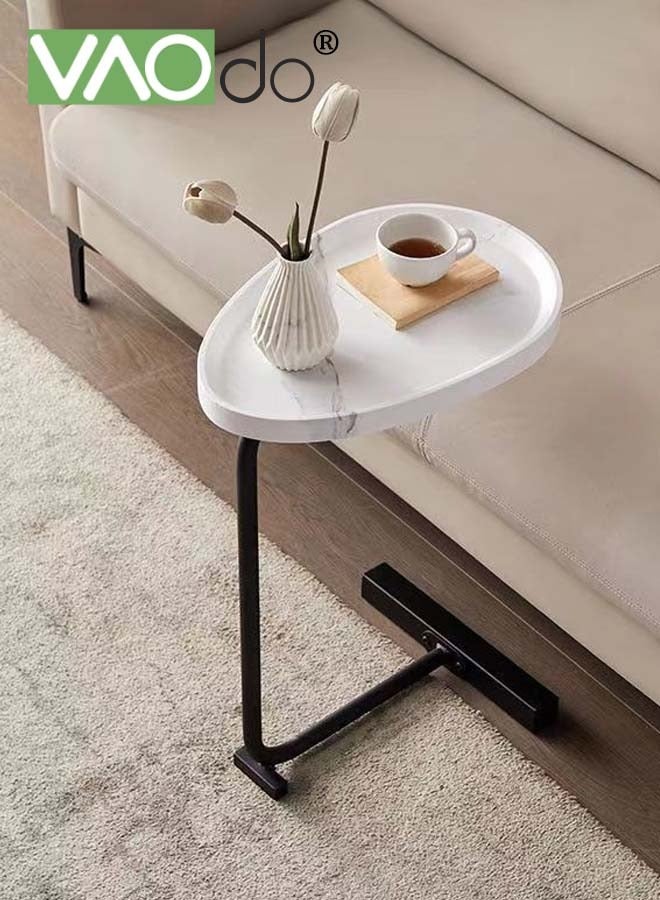 فاو دو طاولة جانبية مع بكرة للمساحات الصغيرة طاولة جانبية ضيقة على شكل حرف C للأريكة والسرير باللون البني والأسود مثالية لغرفة المعيشة الداخلية وغرفة النوم والحمام وإطار معدني بجانب طاولة القهوة - Image 1