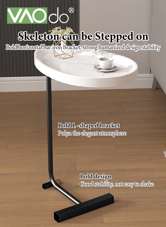 فاو دو طاولة جانبية مع بكرة للمساحات الصغيرة طاولة جانبية ضيقة على شكل حرف C للأريكة والسرير باللون البني والأسود مثالية لغرفة المعيشة الداخلية وغرفة النوم والحمام وإطار معدني بجانب طاولة القهوة - Image 4