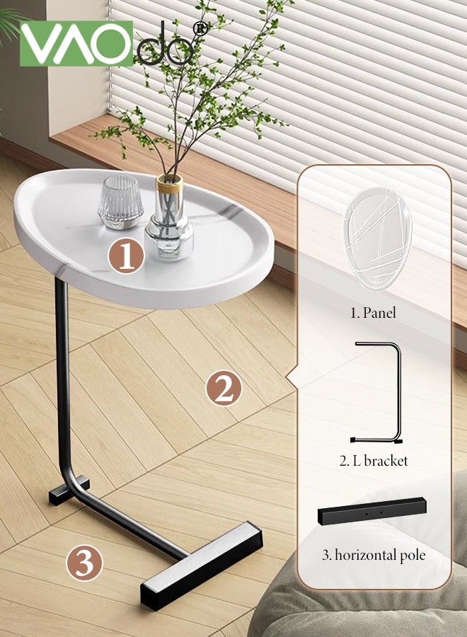 فاو دو طاولة جانبية مع بكرة للمساحات الصغيرة طاولة جانبية ضيقة على شكل حرف C للأريكة والسرير باللون البني والأسود مثالية لغرفة المعيشة الداخلية وغرفة النوم والحمام وإطار معدني بجانب طاولة القهوة - Image 3