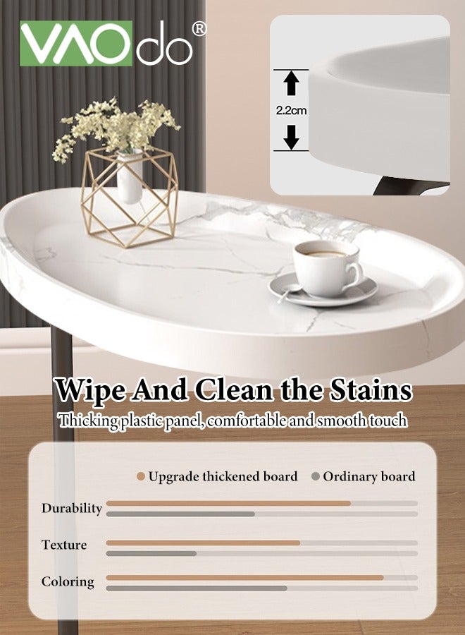 فاو دو طاولة جانبية مع بكرة للمساحات الصغيرة طاولة جانبية ضيقة على شكل حرف C للأريكة والسرير باللون البني والأسود مثالية لغرفة المعيشة الداخلية وغرفة النوم والحمام وإطار معدني بجانب طاولة القهوة - Image 5