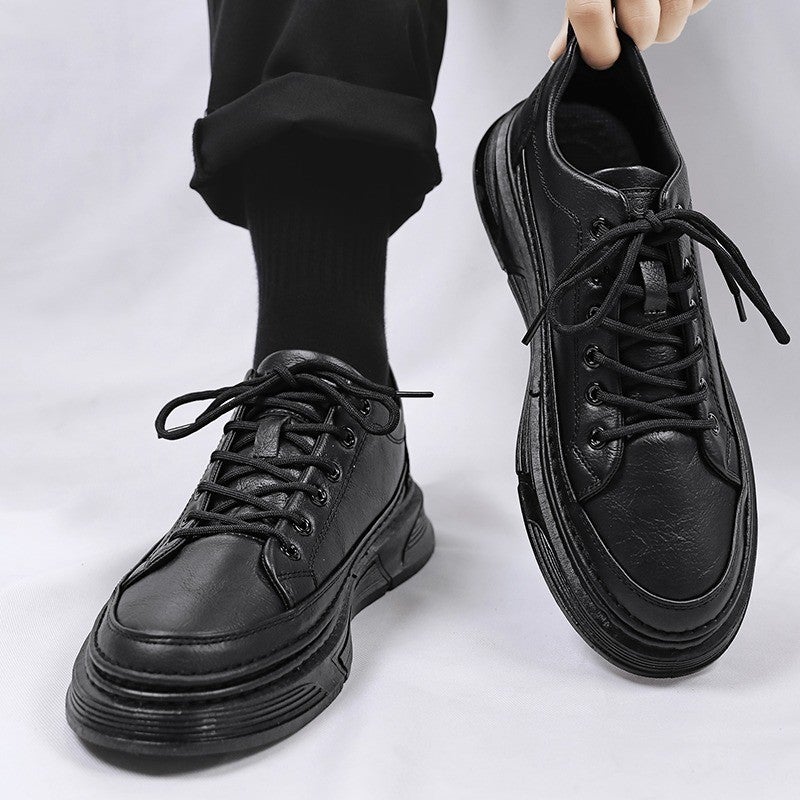 All Black Chef Men'S Shoes Winter Kitchen Kitchen Work Skate Shoes Leather Shoes Men'S Labor Protection Trendy Shoes Junior Boys Thick Sole - Image 2