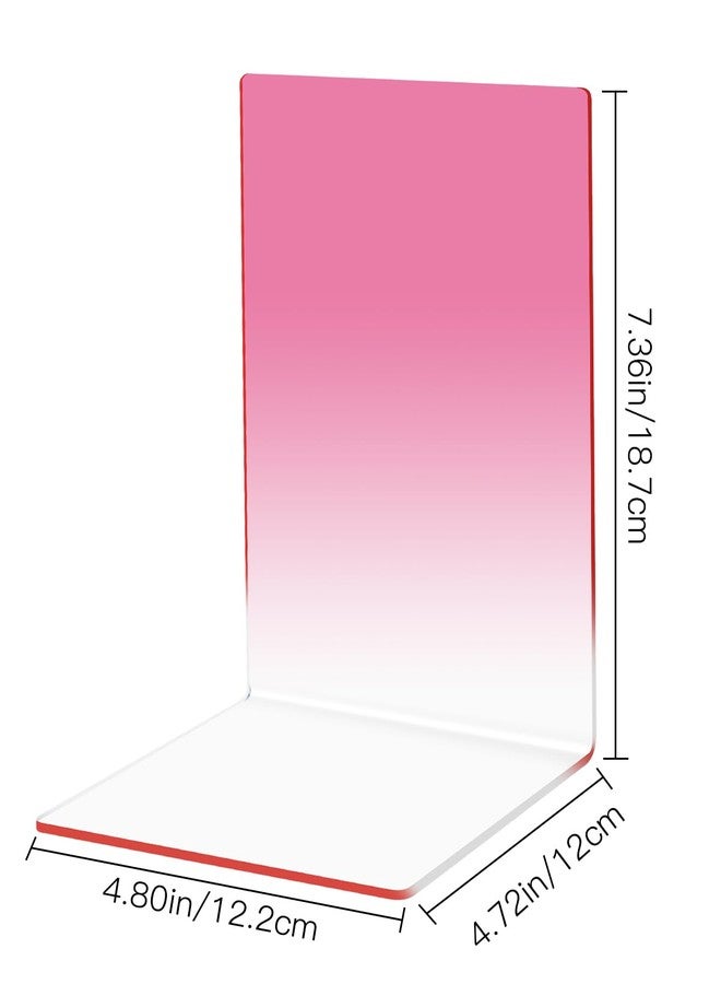Honagu Book Ends, Acrylic Bookends, Clear Book Ends for Shelves, Desk Book Organizer, Book Holder Stand Decorative for Heavy Books, CDs, Video Games (1 Pair/2 Pieces, Gradient Pink) - Image 2