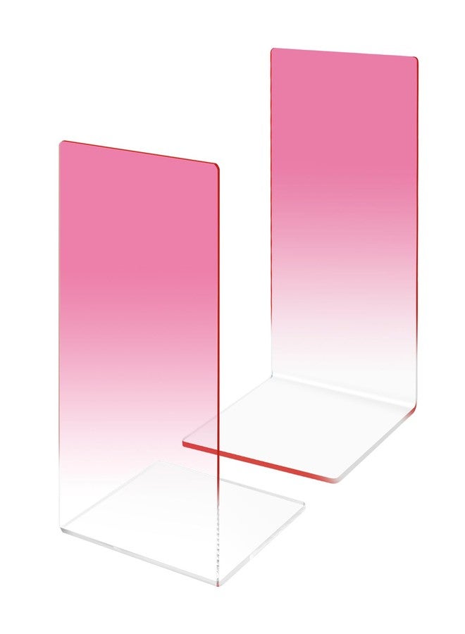 Honagu Book Ends, Acrylic Bookends, Clear Book Ends for Shelves, Desk Book Organizer, Book Holder Stand Decorative for Heavy Books, CDs, Video Games (1 Pair/2 Pieces, Gradient Pink) - Image 1