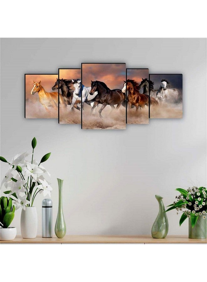 SAF Sanfpnl31210 Seven Running Horses Uv Textured With Mdf Panel Painting (Set Of 5, 18" X 42", Multicolor) - Image 2