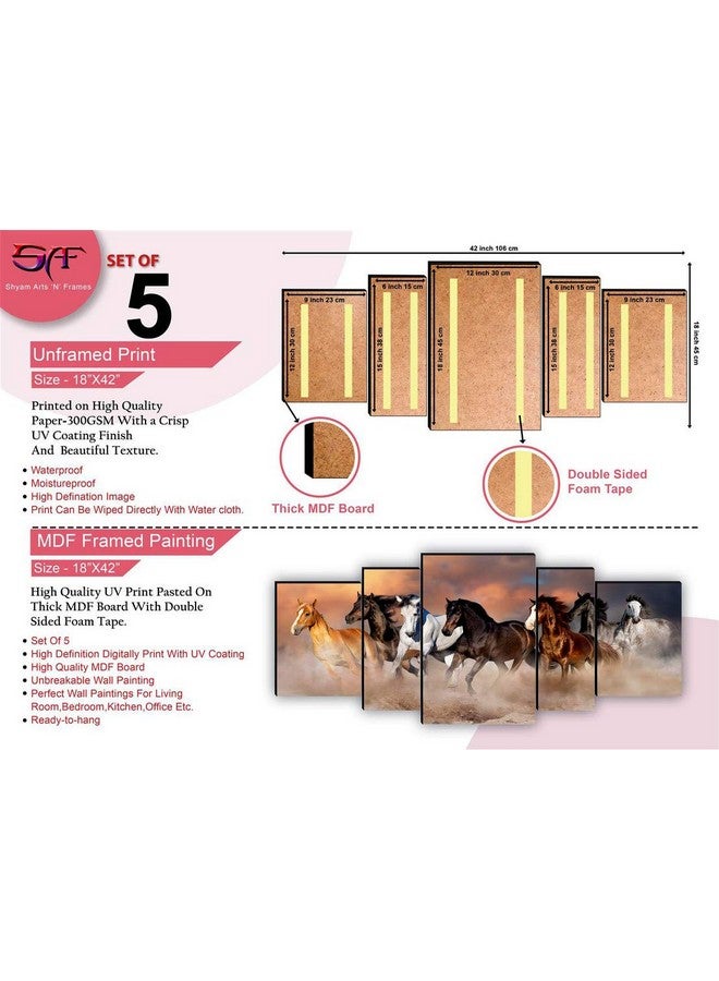 SAF Sanfpnl31210 Seven Running Horses Uv Textured With Mdf Panel Painting (Set Of 5, 18" X 42", Multicolor) - Image 3