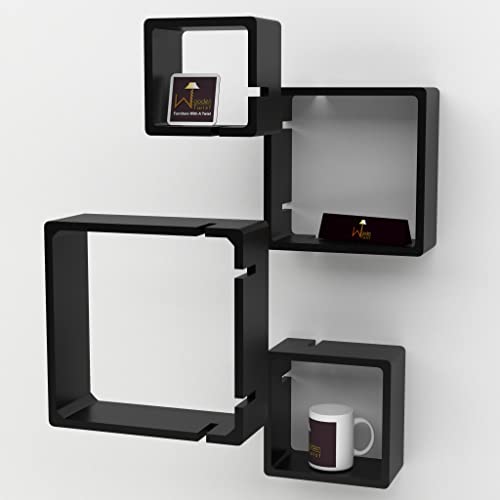 Raafi Rafuf Intersecting Floating Wall Shelves with 4 Shelves Modern Space-Saving Decorative Wall Mounted Storage Solution for Home Decor Beautiful Storage Solution (Balck) - Image 4