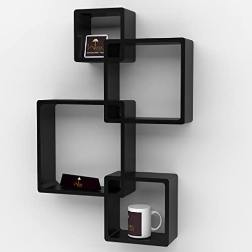 Raafi Rafuf Intersecting Floating Wall Shelves with 4 Shelves Modern Space-Saving Decorative Wall Mounted Storage Solution for Home Decor Beautiful Storage Solution (Balck) - Image 3