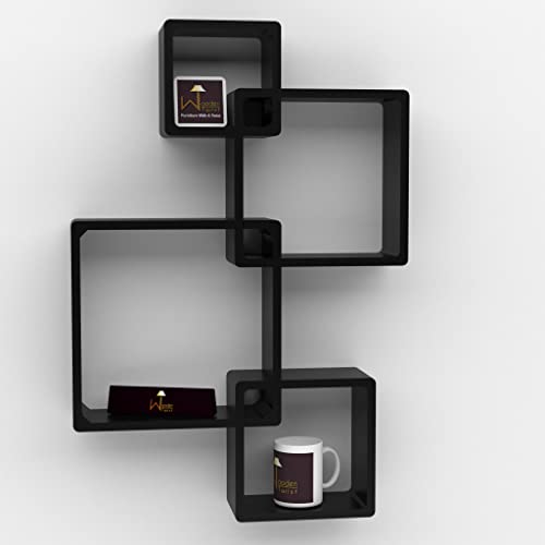 Raafi Rafuf Intersecting Floating Wall Shelves with 4 Shelves Modern Space-Saving Decorative Wall Mounted Storage Solution for Home Decor Beautiful Storage Solution (Balck) - Image 2