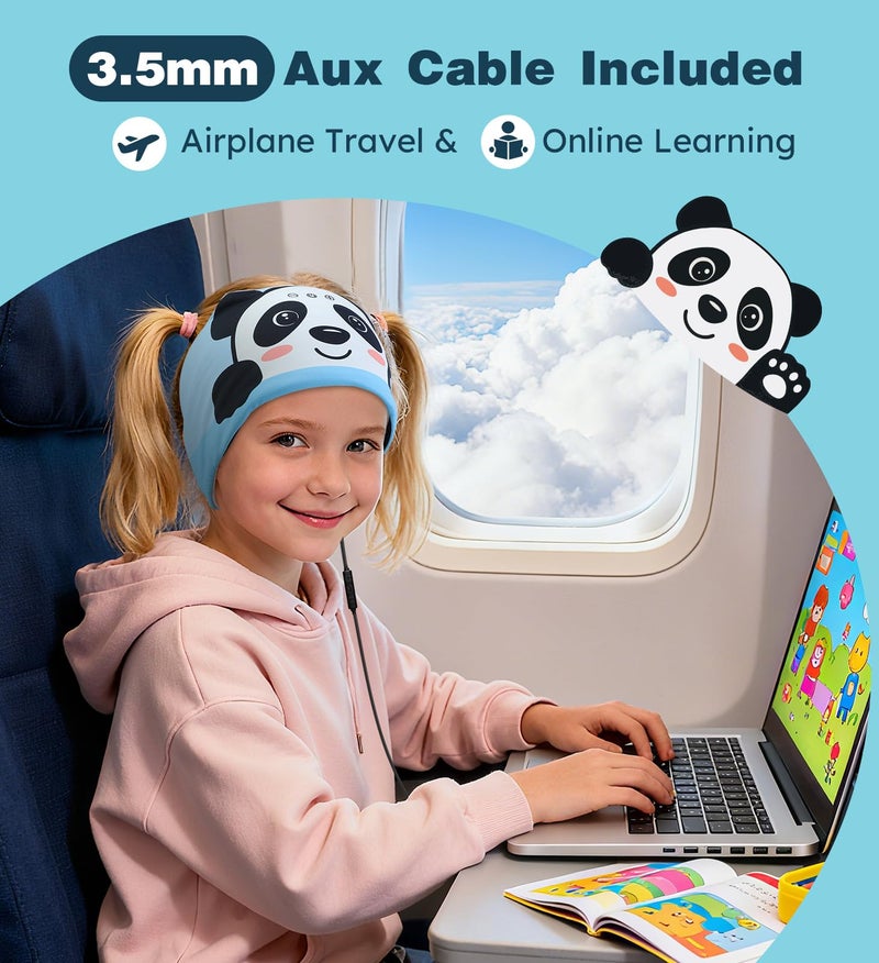 ZHENYEMEI Toddler Headband Headphones Wireless, Kids Bluetooth Earphones for iPad, Safe Volume - Wired School Headphones for Kids with 3.5 MM Jack Travel Plane Accessories Gift for Boys & Girls (Panda) - Image 5