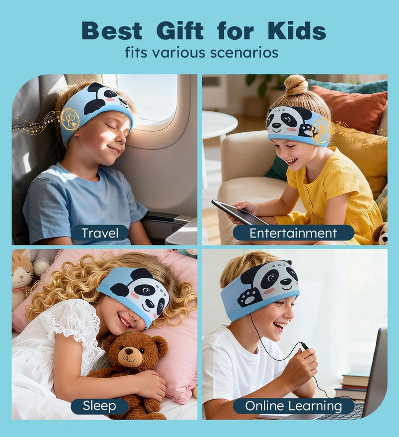 ZHENYEMEI Toddler Headband Headphones Wireless, Kids Bluetooth Earphones for iPad, Safe Volume - Wired School Headphones for Kids with 3.5 MM Jack Travel Plane Accessories Gift for Boys & Girls (Panda) - Image 3