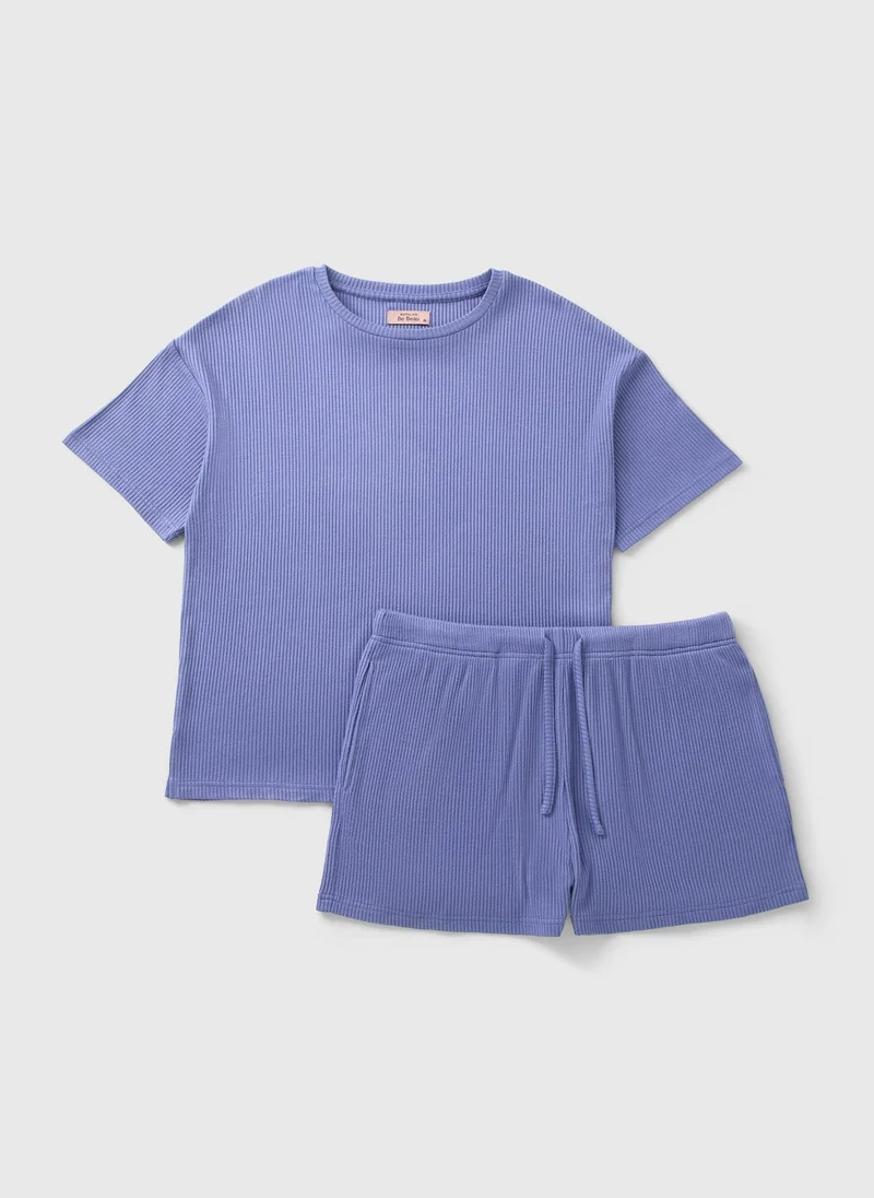Matalan Blue Brushed Waffle Pyjama Set