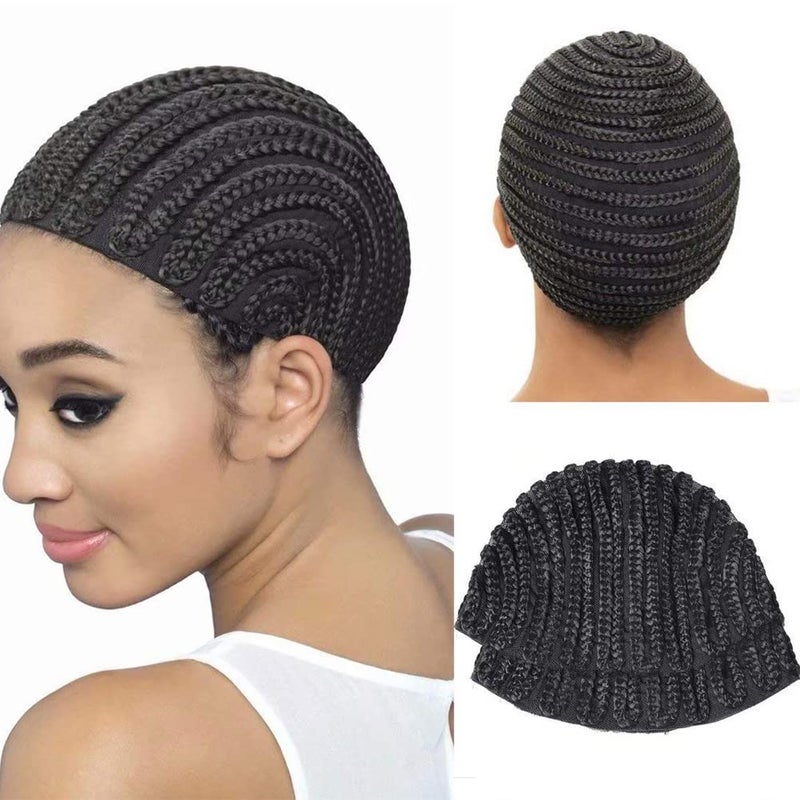 FEEL ME 2Pcs Crochet Cornrow Wig Cap for Black Women Braided Cap for Weaving Making Wigs with Clips Inside Stretchy Braid Cap for Easier Sew in Crochet Cornrow Braids Sewing Cap for Wigs and Hair Weave