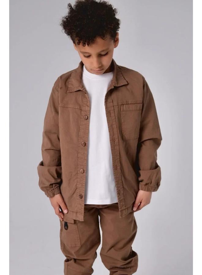 playmore Unisex "Explore the Outdoors" Gabardine Shirt – Brown - Image 1