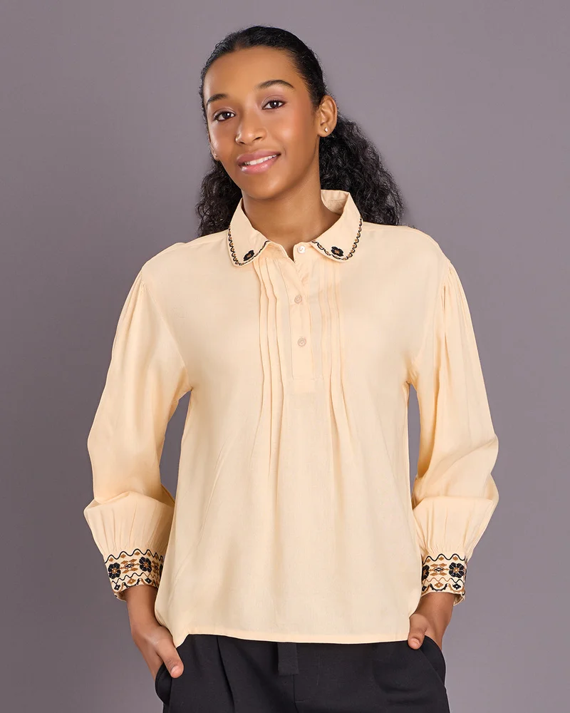 Redtag Senior Girls Ivory Embroidered Blouse