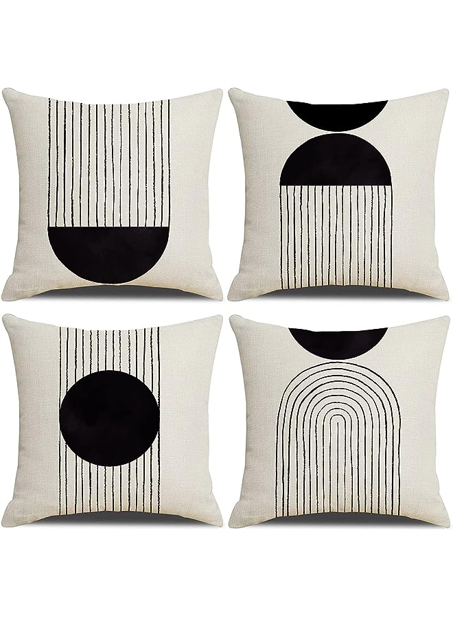 IAF Boho Pillow Covers 18x18 Set of 4, Mid Century Modern Arch Sun Decor Cotton Linen Throw Pillow Cover Decorative Boho Cushion Cover with Zipper, Black and White - Image 1