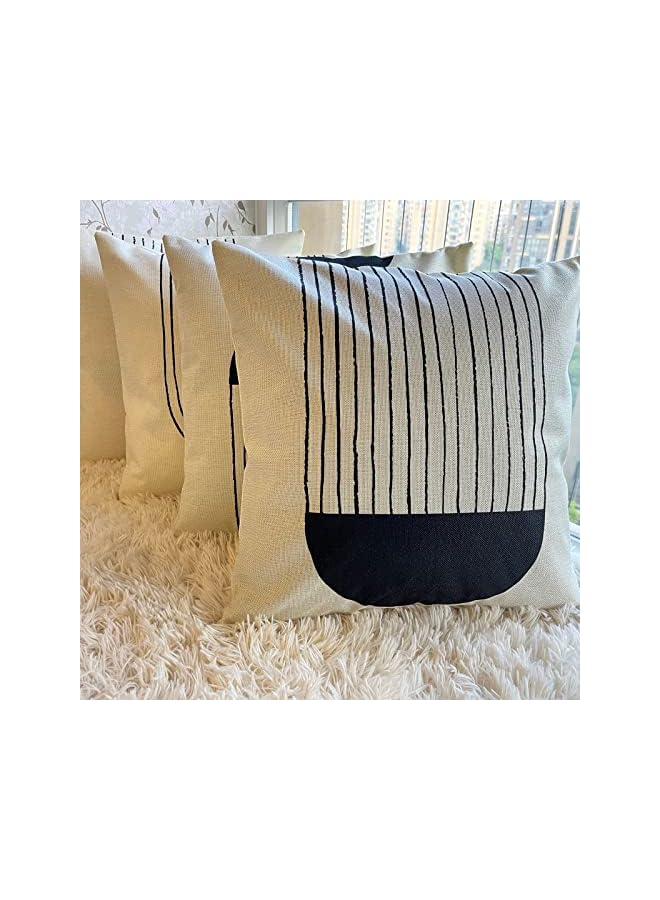 IAF Boho Pillow Covers 18x18 Set of 4, Mid Century Modern Arch Sun Decor Cotton Linen Throw Pillow Cover Decorative Boho Cushion Cover with Zipper, Black and White - Image 3
