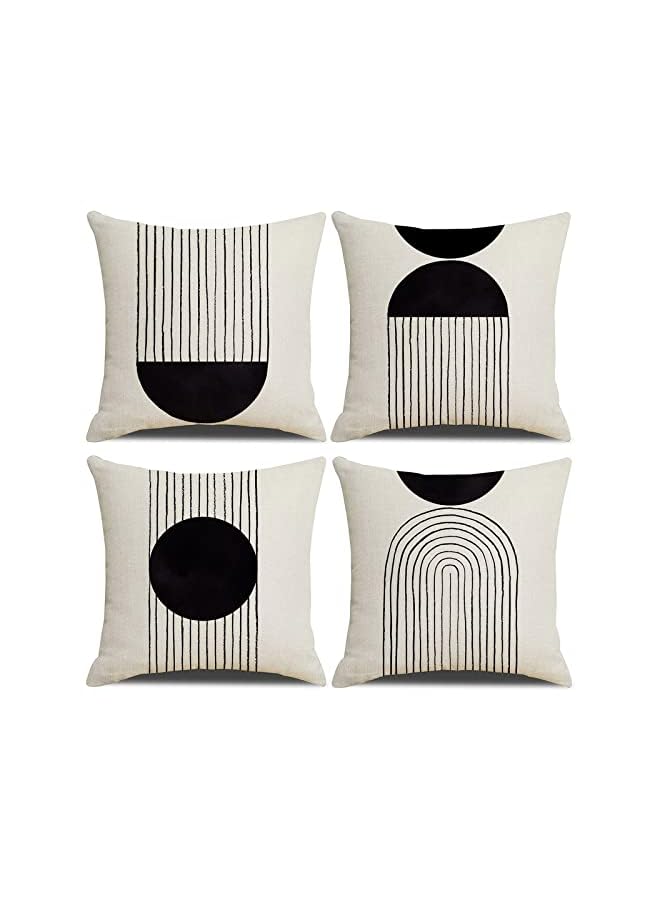 IAF Boho Pillow Covers 18x18 Set of 4, Mid Century Modern Arch Sun Decor Cotton Linen Throw Pillow Cover Decorative Boho Cushion Cover with Zipper, Black and White - Image 2