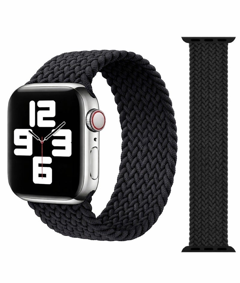 Braided Solo Loop Band Compatible with Apple Watch 38mm 40mm 41mm, (42mm Series 10 and 11) Soft Woven Sport Strap, Adjustable Replacement Wristband for Apple Watch Series 1,2,3,4,5,6,7,8,9,10,11/SE - Black - view 2