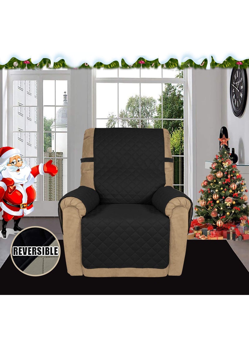 Easy-Going - Easy-Going Recliner Sofa Slipcover Reversible Sofa Cover Water Resistant Couch Cover Furniture Protector with Elastic Straps for Pets Kids Children Dog Cat (Recliner, Black/Beige) - Image 1