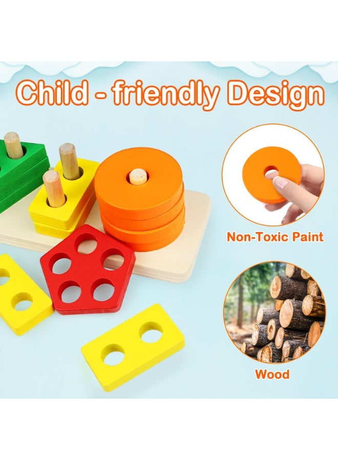She&Little Montessori Educational Toy, Educational Toys For Kids, Shape Sorter Toys, Large Wooden Geometric Puzzle, Five Colors & Shapes Hand-Eye Coordination Training, Ideal Gift for 1-3 Year Olds - Image 2
