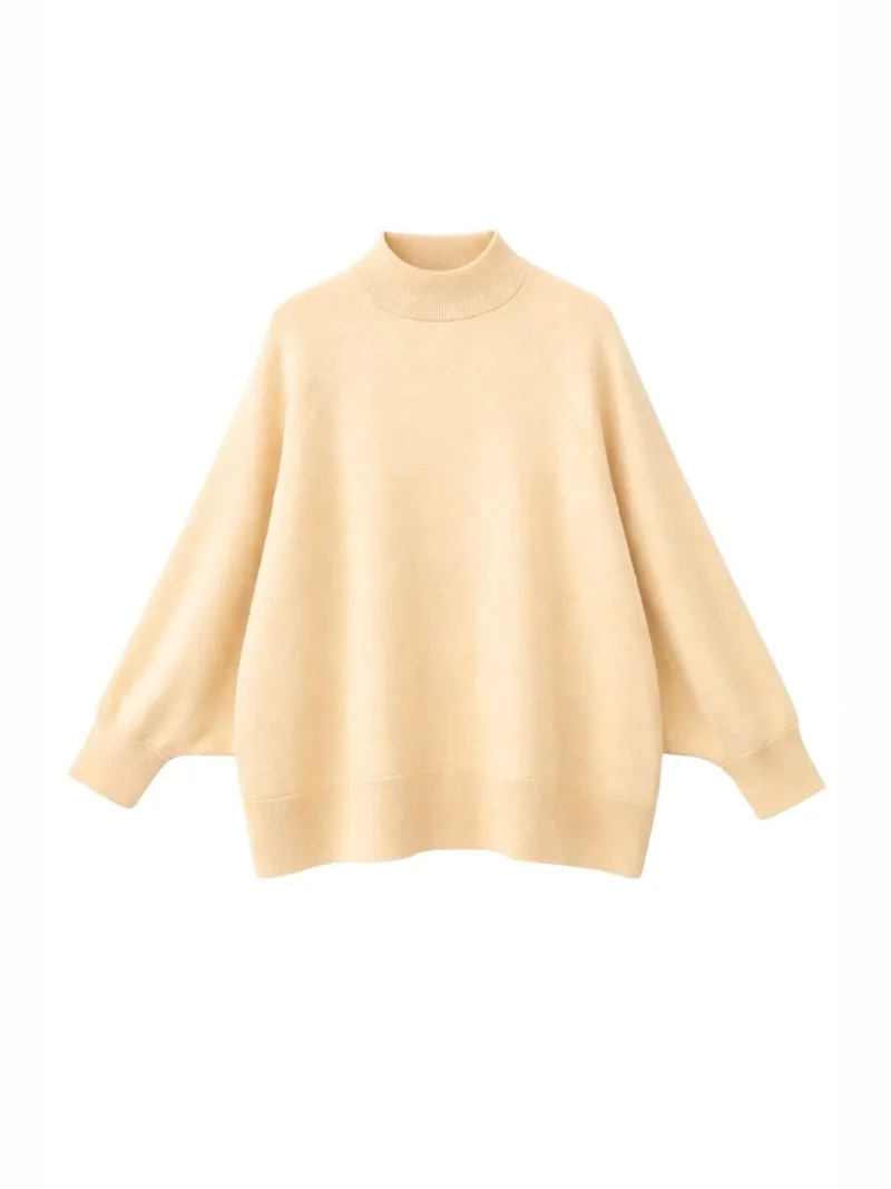 ميكسراي MIXRAY Oversized Ribbed Half Turtleneck Sweater