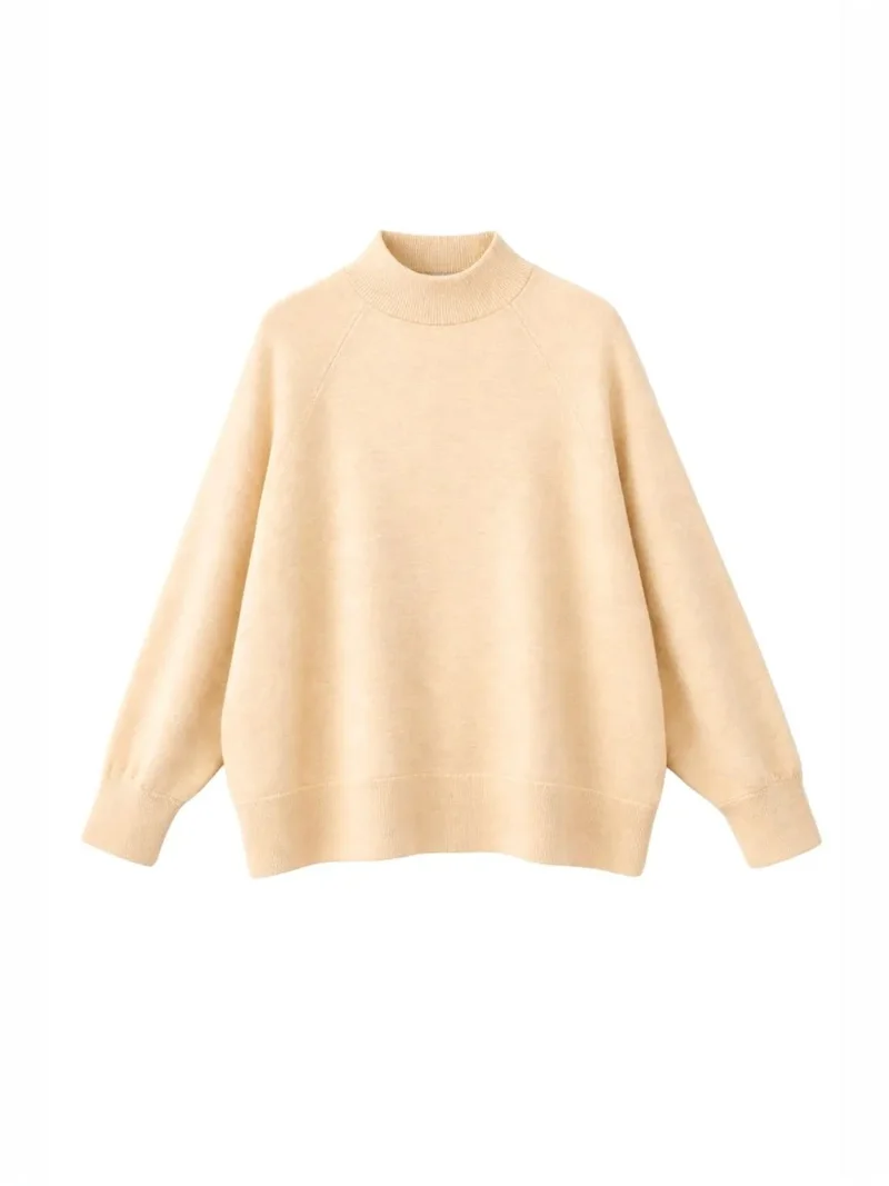 ميكسراي MIXRAY Oversized Ribbed Half Turtleneck Sweater