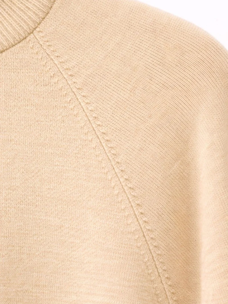Mixray Tan Natural MIXRAY Oversized Ribbed Half Turtleneck Sweater for Women | Best Price UAE