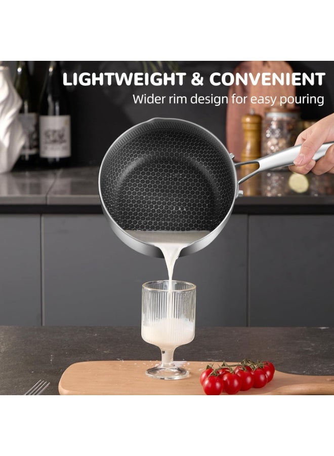 م.ا & ف'س قدر غير لاصق مع غطاء، قدر من الفولاذ المقاوم للصدأ، قدر حليب هجين بمقبض، قدر شوربة وصلصة 18 سم، قدر طهي للشاي والأرز، أواني طهي من الفولاذ المقاوم للصدأ، متوافق مع جميع أنواع المواقد - Image 2