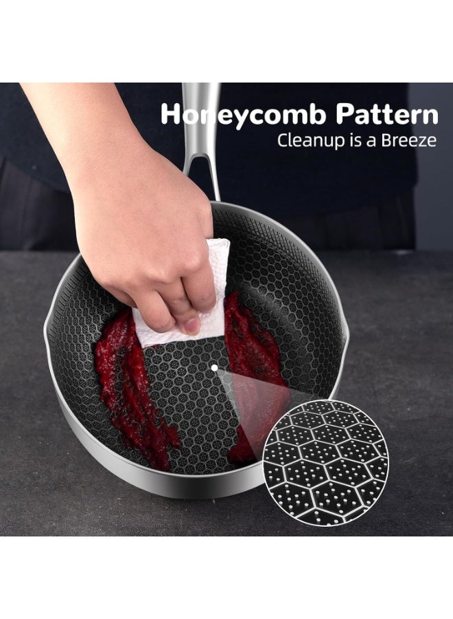 م.ا & ف'س قدر غير لاصق مع غطاء، قدر من الفولاذ المقاوم للصدأ، قدر حليب هجين بمقبض، قدر شوربة وصلصة 18 سم، قدر طهي للشاي والأرز، أواني طهي من الفولاذ المقاوم للصدأ، متوافق مع جميع أنواع المواقد - Image 4