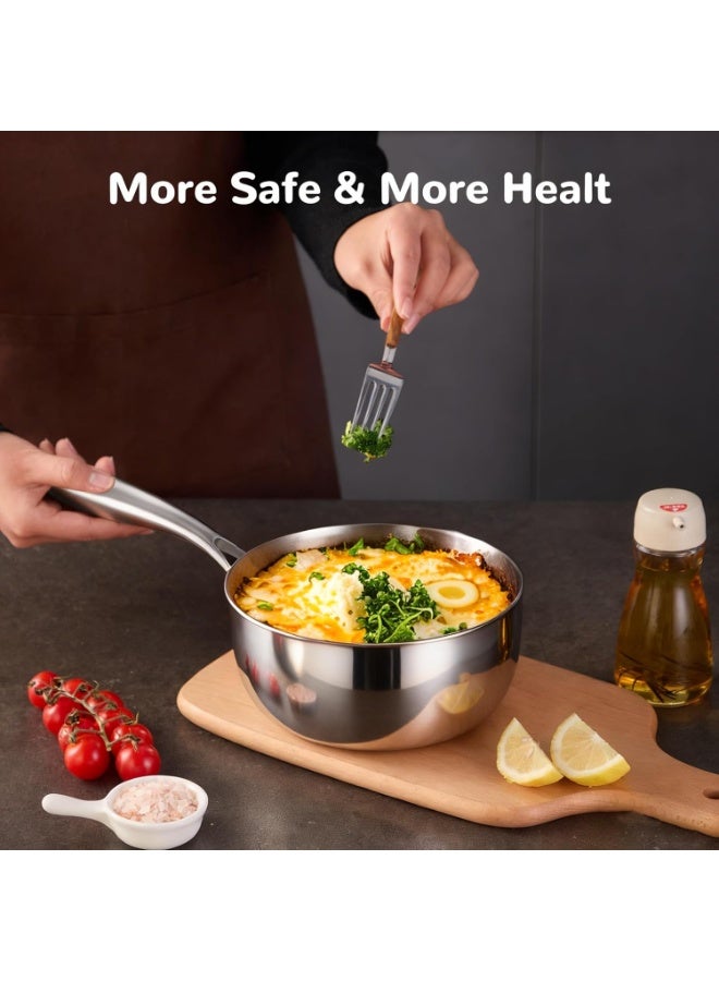 م.ا & ف'س قدر غير لاصق مع غطاء، قدر من الفولاذ المقاوم للصدأ، قدر حليب هجين بمقبض، قدر شوربة وصلصة 18 سم، قدر طهي للشاي والأرز، أواني طهي من الفولاذ المقاوم للصدأ، متوافق مع جميع أنواع المواقد - Image 5