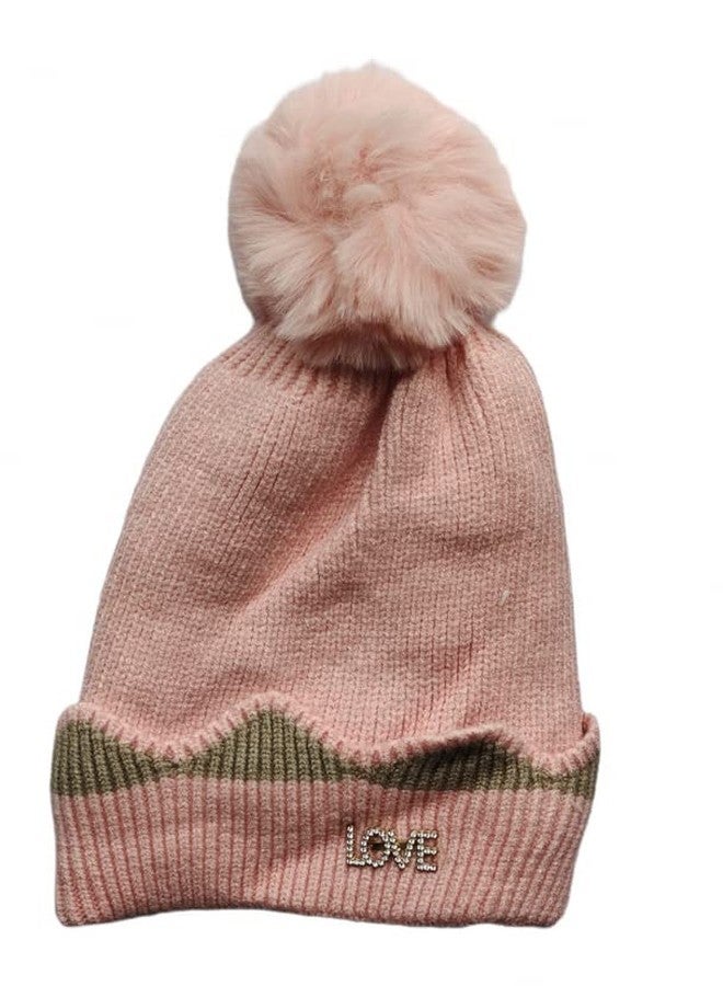 NTGS Girl's & Women Winter Pompom Beanie Hat with Warm Fleece Lined, Thick Slouchy Snow Knit Skull Ski Cap Pink Colour - Image 2