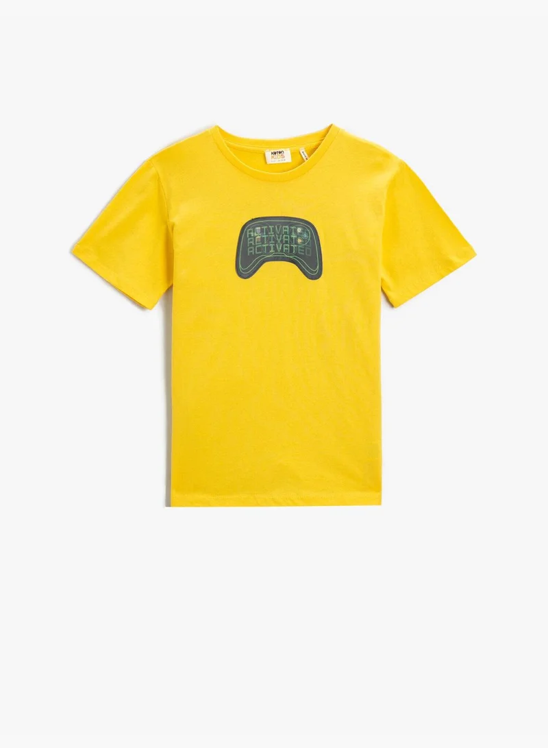 كوتون Slogan Printed Short Sleeve T-Shirt Cotton Crew Neck
