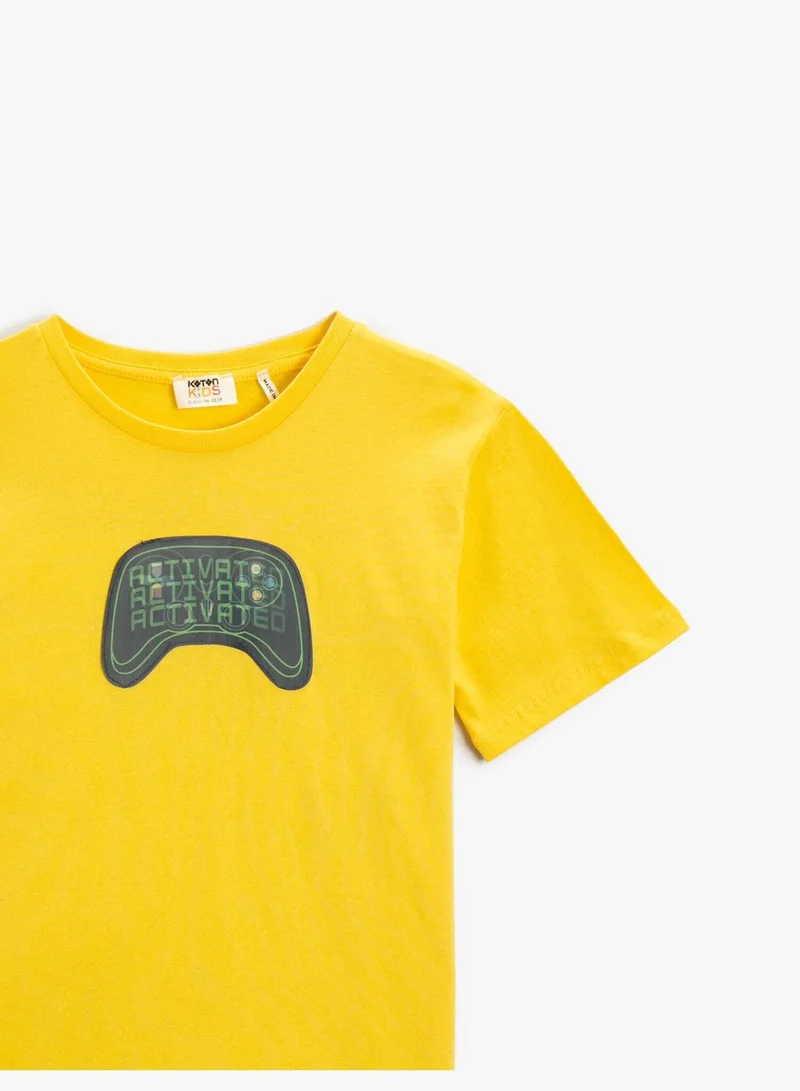 كوتون Slogan Printed Short Sleeve T-Shirt Cotton Crew Neck