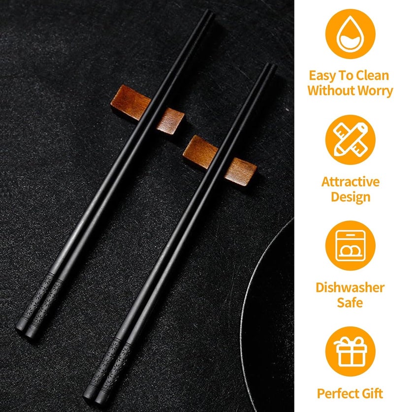 EvorMyst 12 Pairs Fiberglass Chopsticks Reusable Chop Sticks Black Chopstick Dishwasher Safe Japanese - Image 3